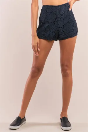Navy Boho Crochet High Wasted Lined Mini Shorts /1-2-2-1