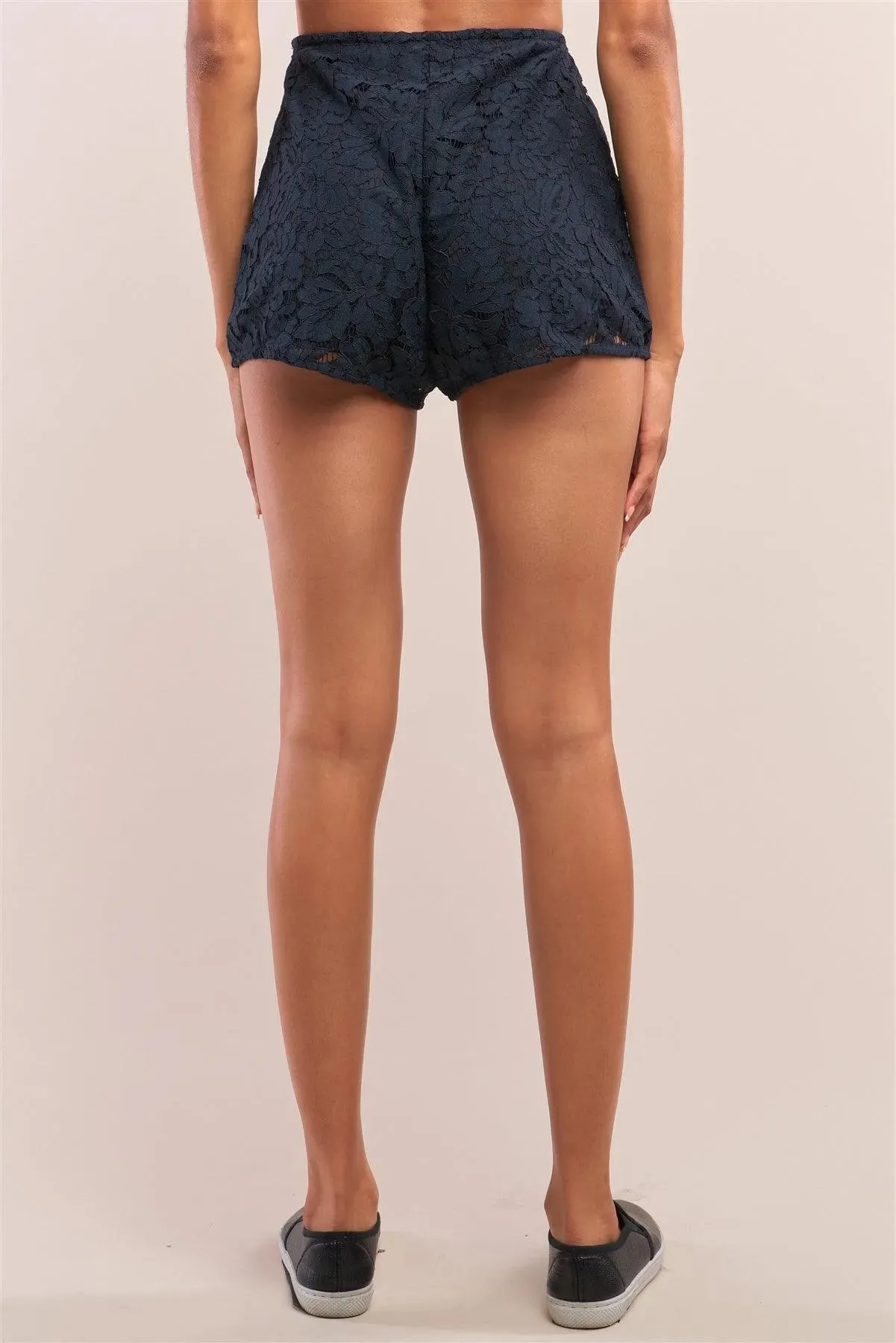 Navy Boho Crochet High Wasted Lined Mini Shorts /1-2-2-1