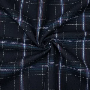 Navy-Red-Multi Wool-Polyester Plaid Woven Suiting Fabric