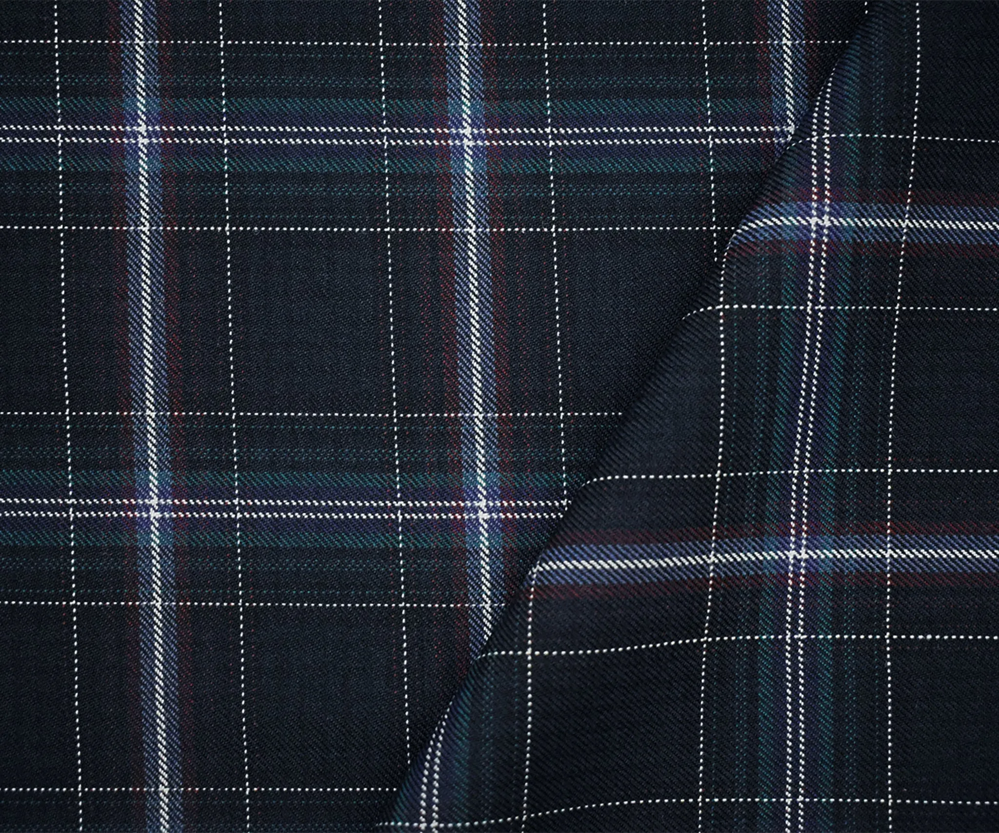 Navy-Red-Multi Wool-Polyester Plaid Woven Suiting Fabric