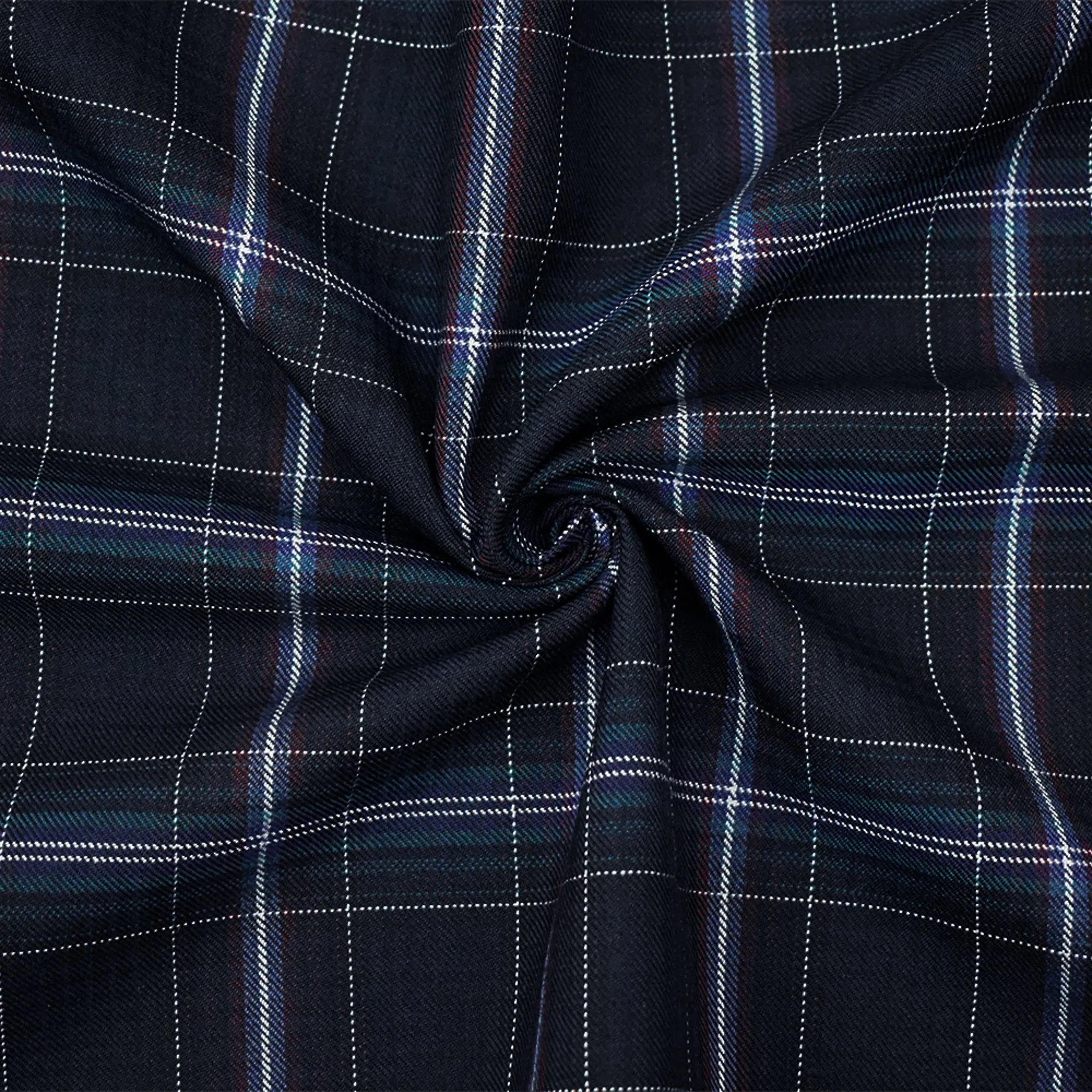 Navy-Red-Multi Wool-Polyester Plaid Woven Suiting Fabric
