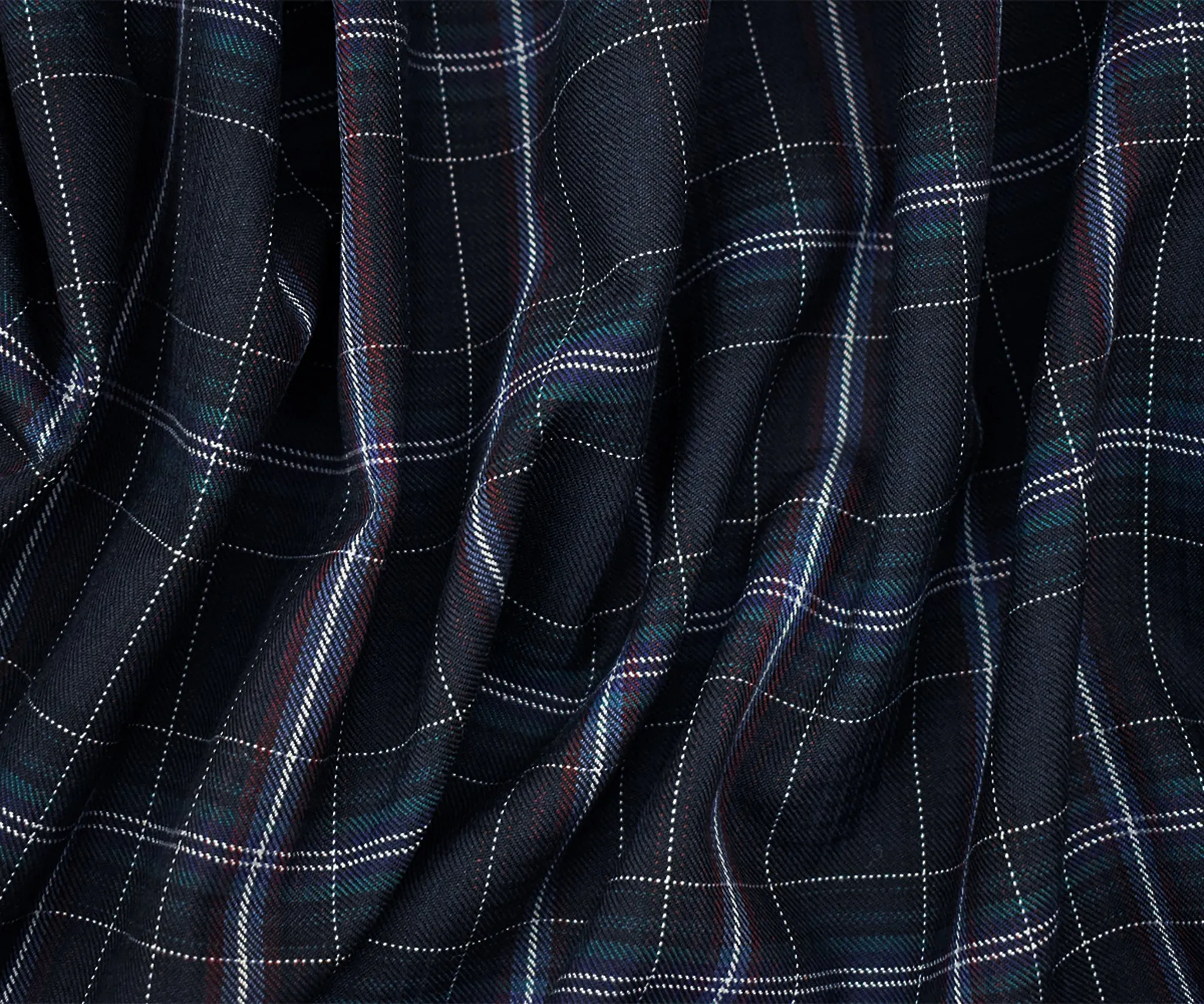 Navy-Red-Multi Wool-Polyester Plaid Woven Suiting Fabric