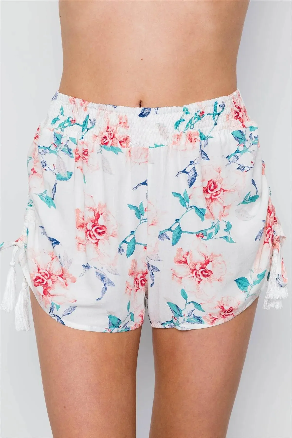 Off White Floral Print Mid Rise Tassel Short / 1-2-2