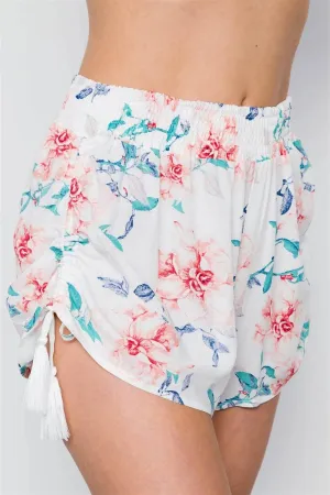 Off White Floral Print Mid Rise Tassel Short / 1-2-2