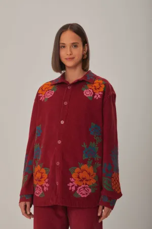 Pink Corduroy Embroidered Shirt