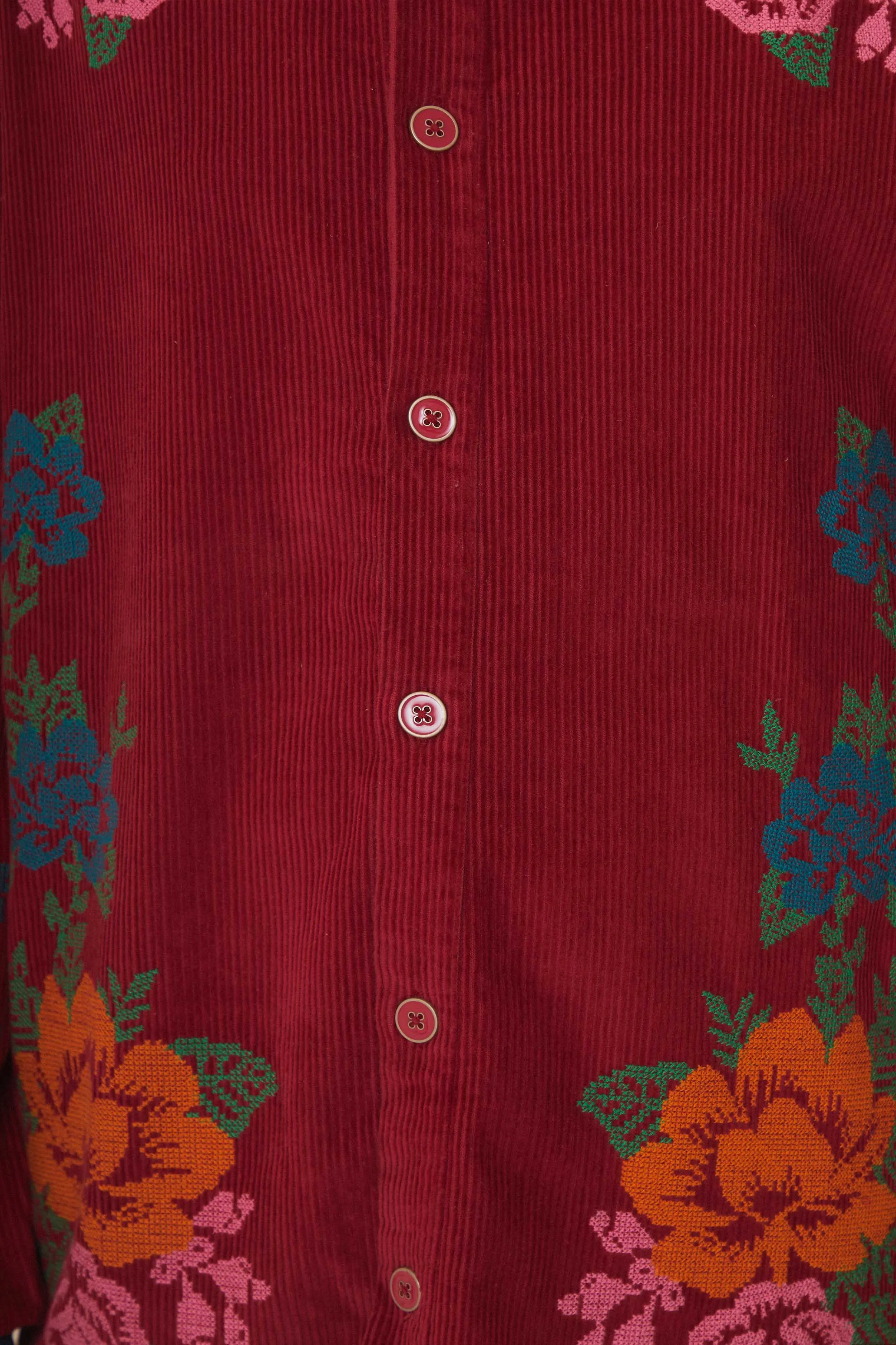 Pink Corduroy Embroidered Shirt