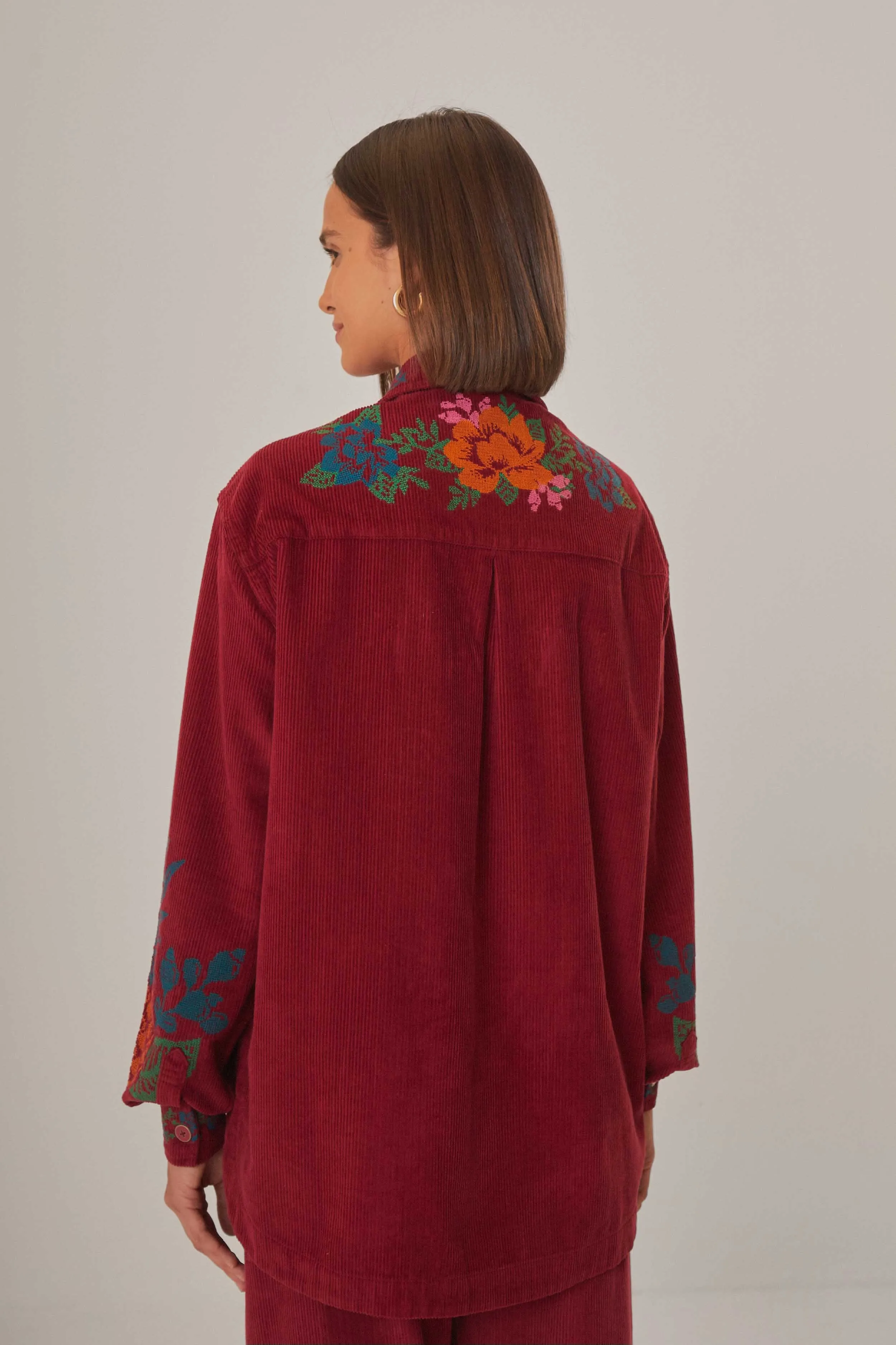 Pink Corduroy Embroidered Shirt