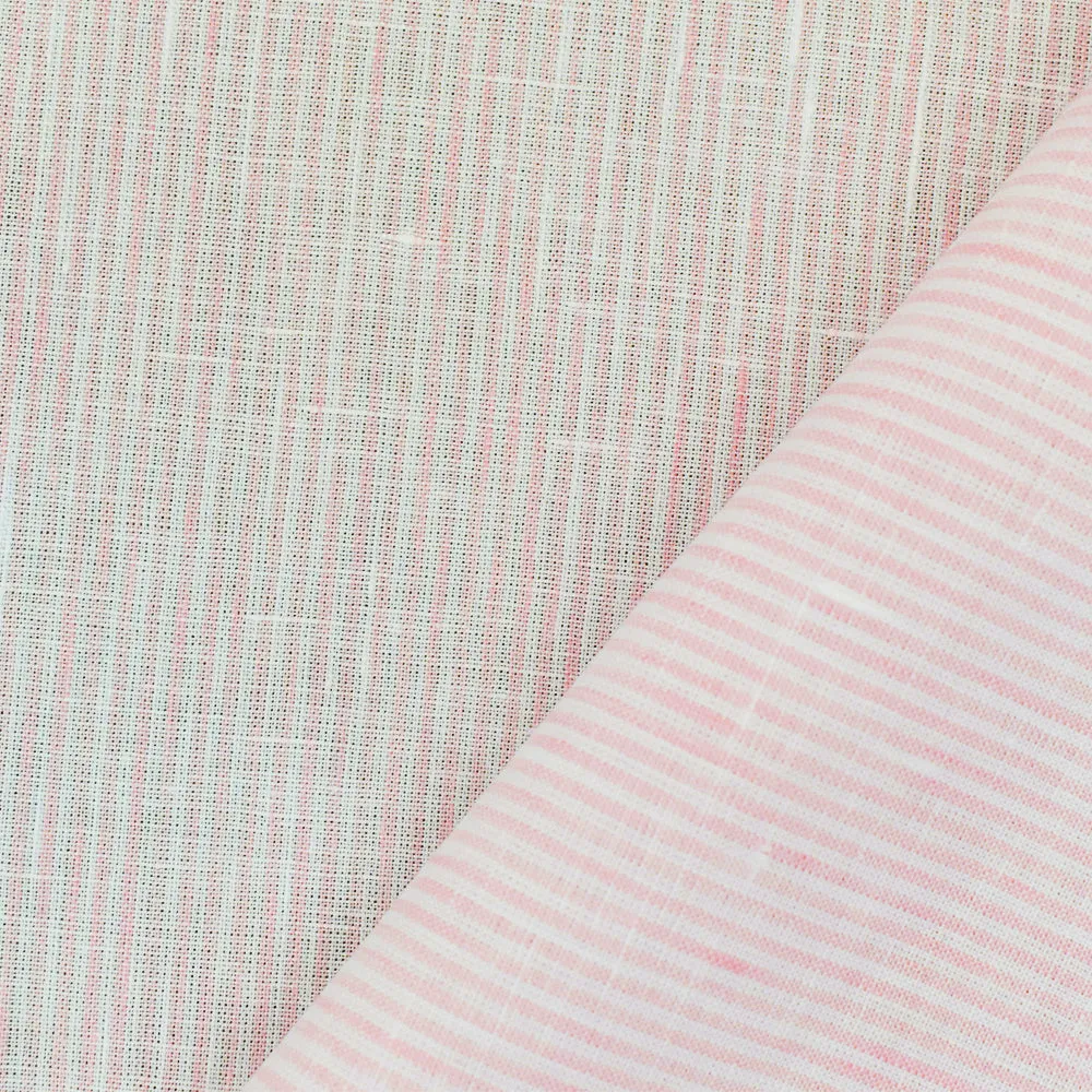 Pink-White Striped Spence Bryson Striped Washed Irish Linen Woven Fabric