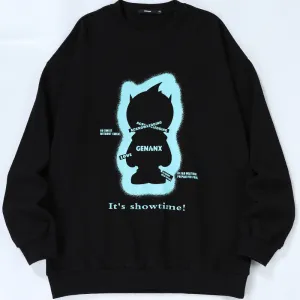 Plain Letter Graffiti Print Crew Neck Knit Sweatshirt
