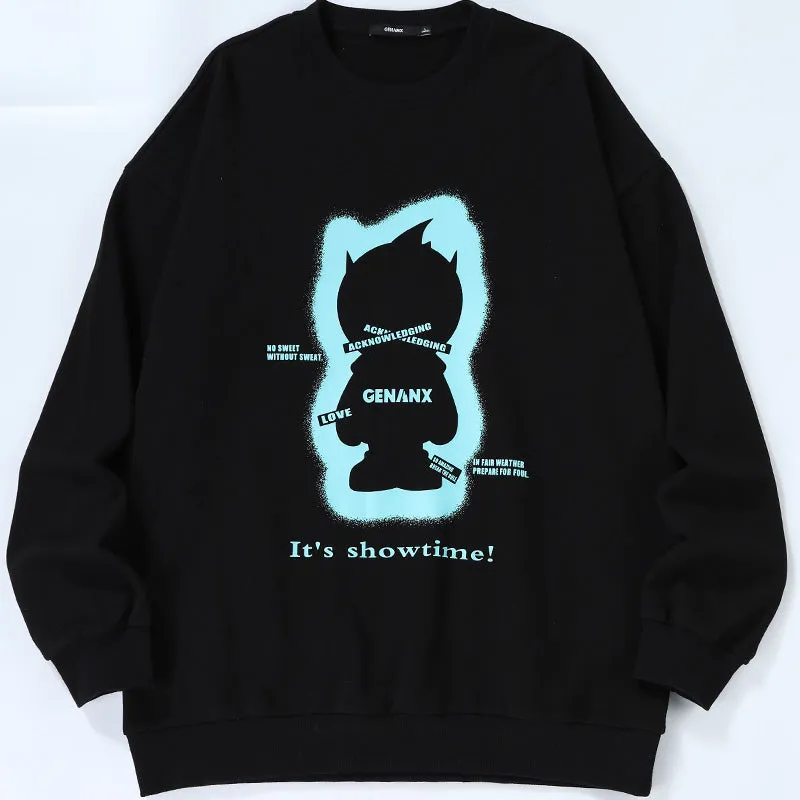 Plain Letter Graffiti Print Crew Neck Knit Sweatshirt