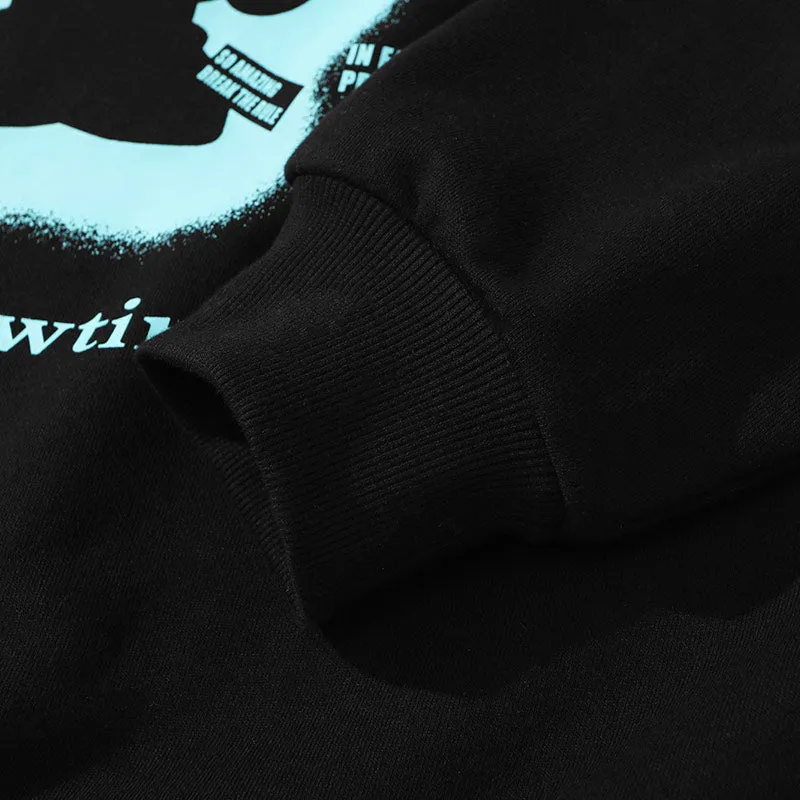 Plain Letter Graffiti Print Crew Neck Knit Sweatshirt