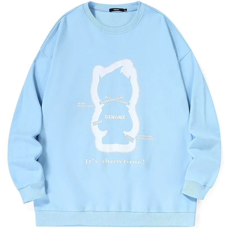 Plain Letter Graffiti Print Crew Neck Knit Sweatshirt