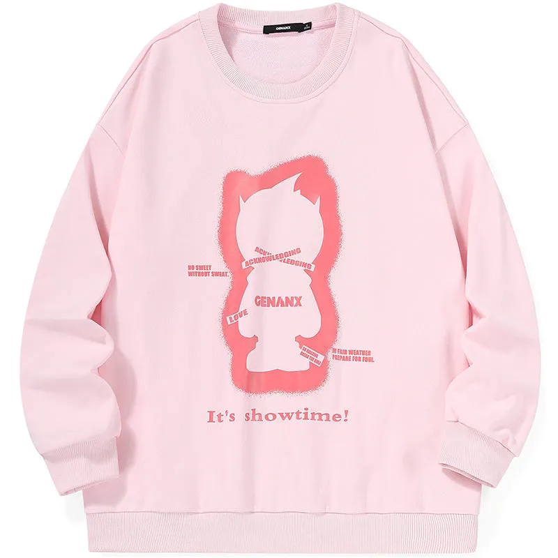 Plain Letter Graffiti Print Crew Neck Knit Sweatshirt