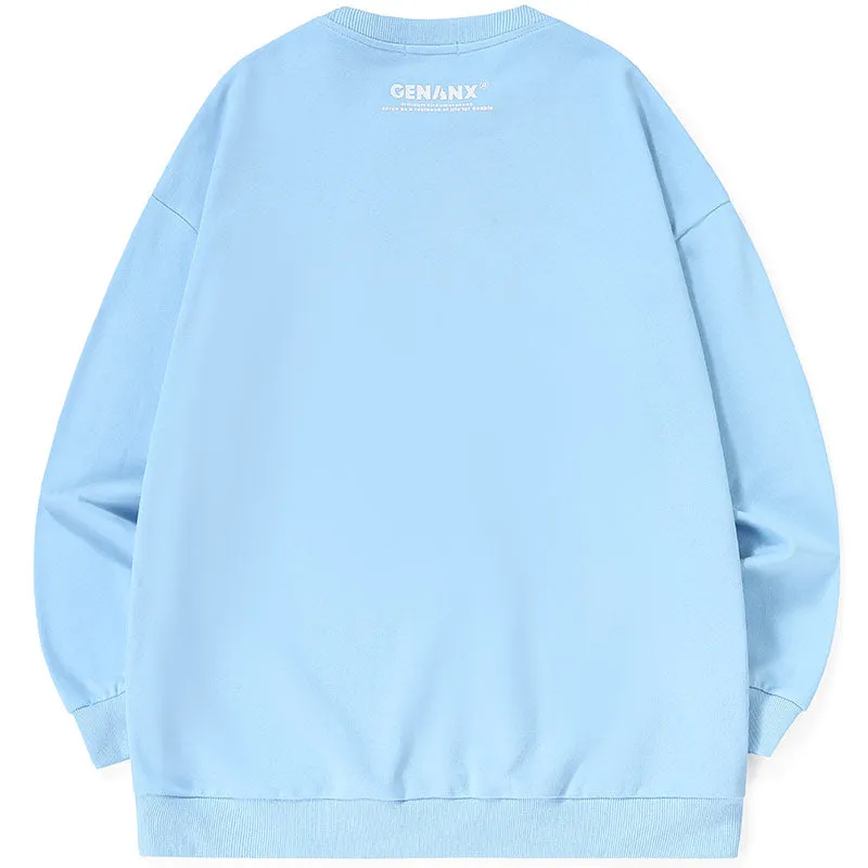 Plain Letter Graffiti Print Crew Neck Knit Sweatshirt