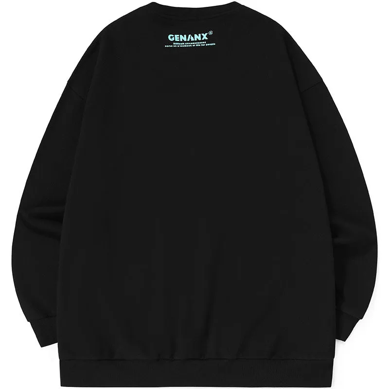 Plain Letter Graffiti Print Crew Neck Knit Sweatshirt