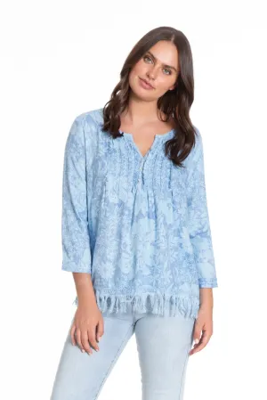 Printed Tunic With Fringed Hem & Hand Embroidery