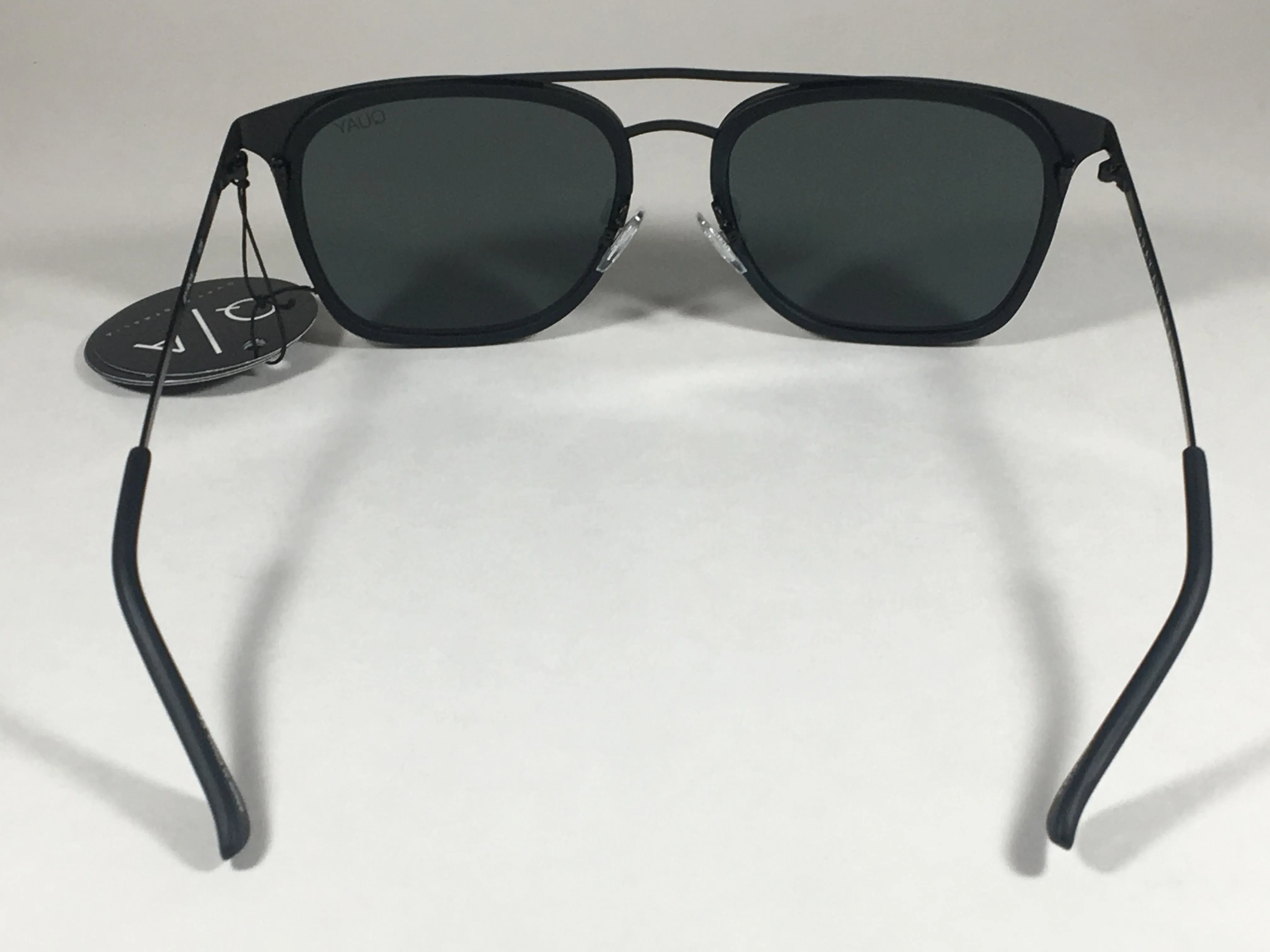 Quay Australia Byron Sunglasses QM000225 BLK/GRN Retro Brow Bar Gray Matte Black Metal Rounded Lens