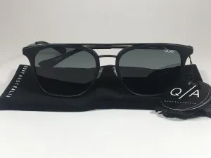 Quay Australia Byron Sunglasses QM000225 BLK/GRN Retro Brow Bar Gray Matte Black Metal Rounded Lens