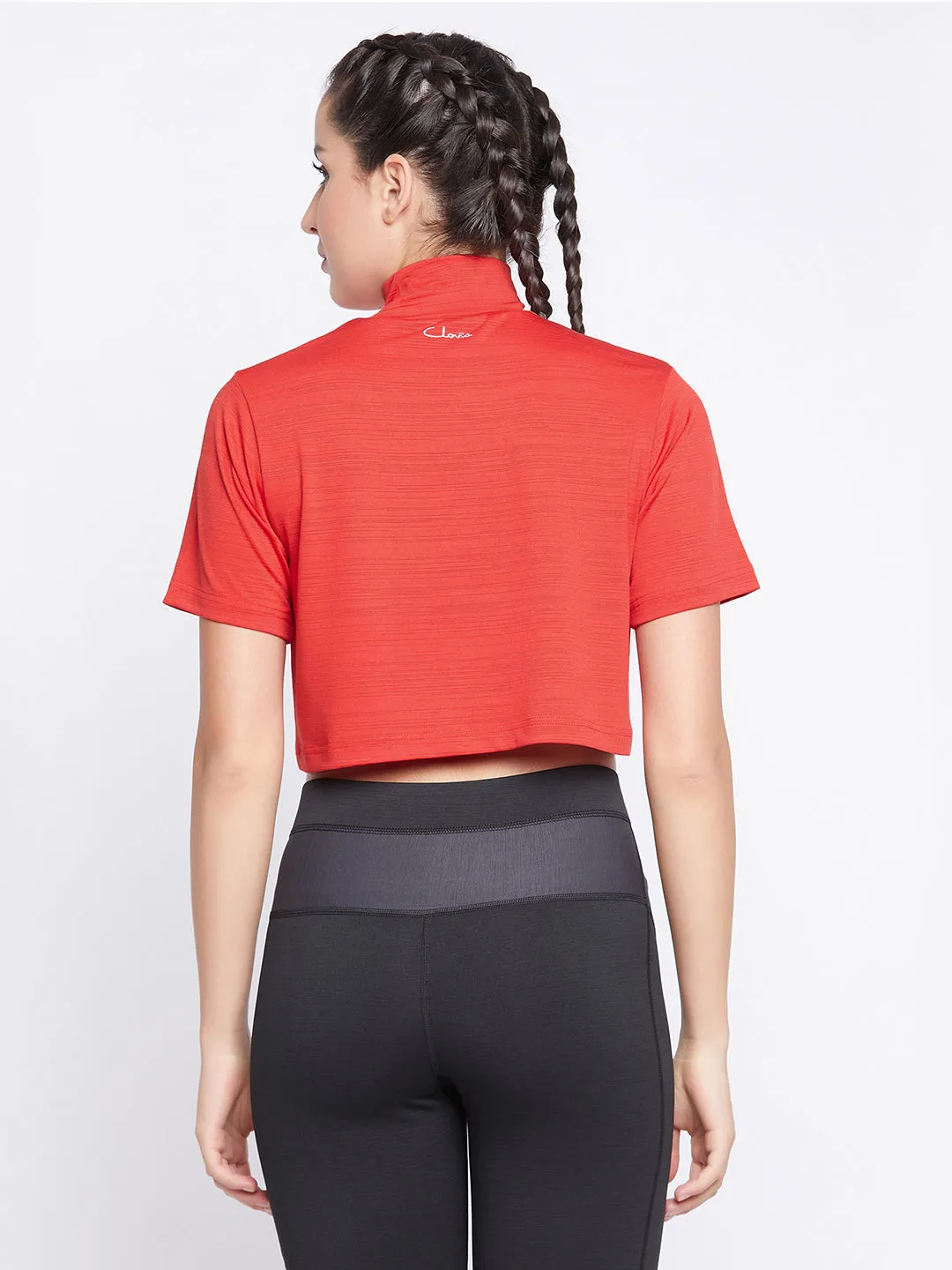 Red Comfort Fit Turtleneck Active Crop Top