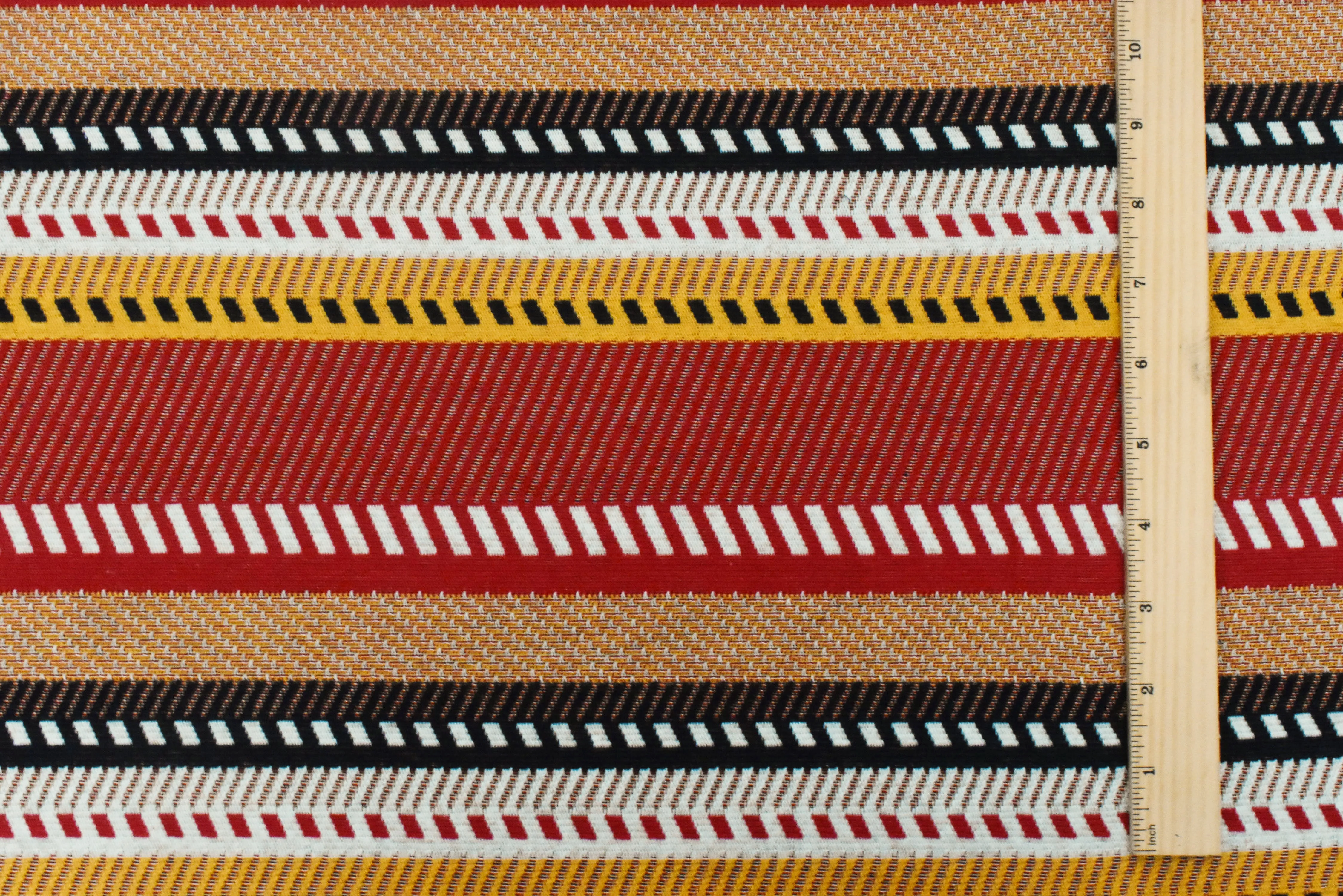 Red-Yellow-Multi Diagonal Stripe Stretch Double Knit Fabric