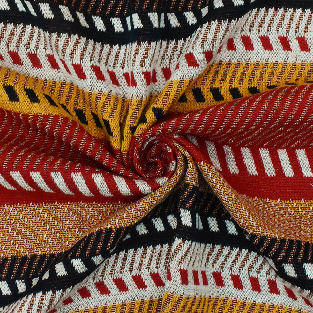 Red-Yellow-Multi Diagonal Stripe Stretch Double Knit Fabric