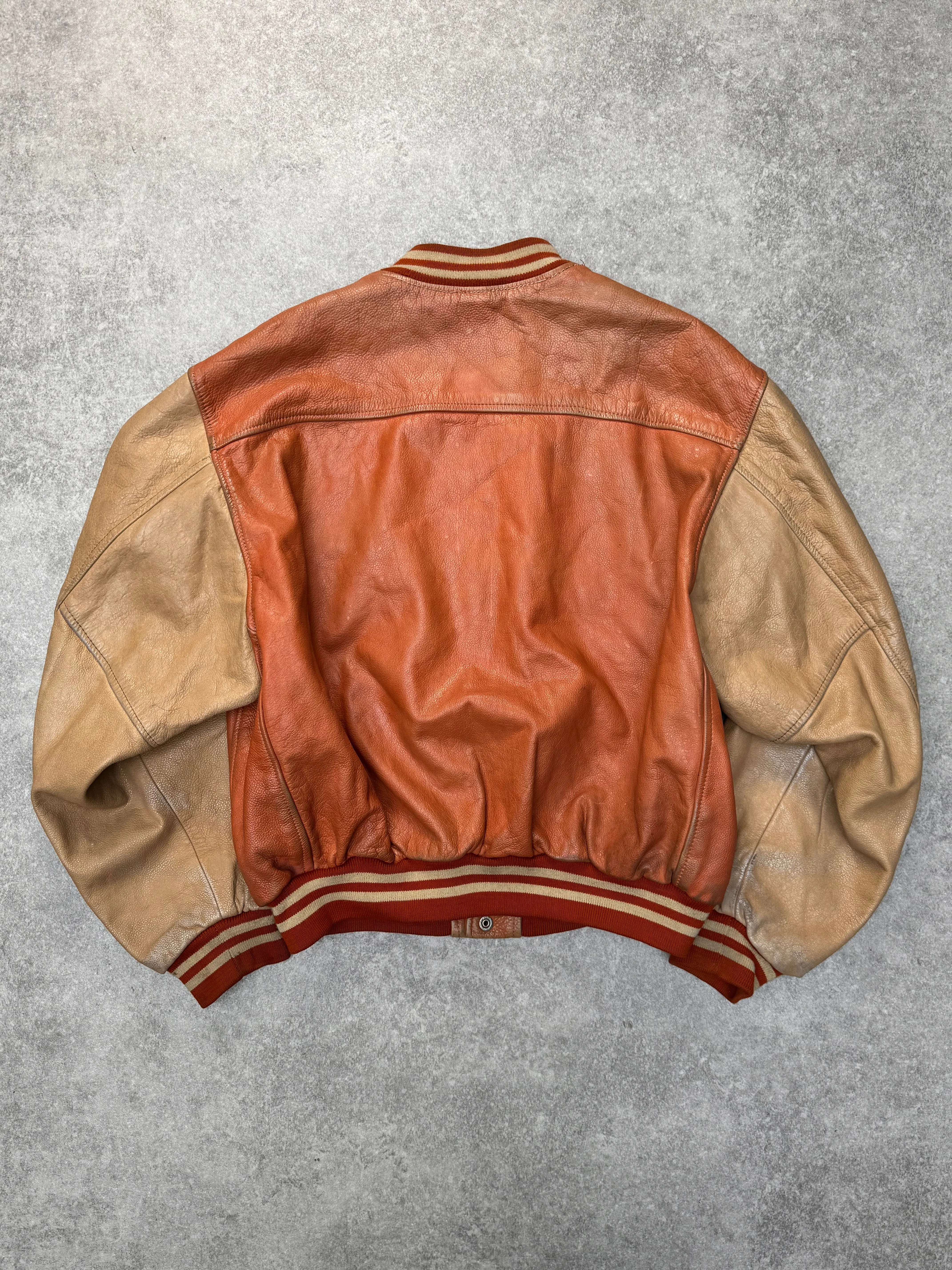 Redskin Logo Spellout Leather Varsity Jacket