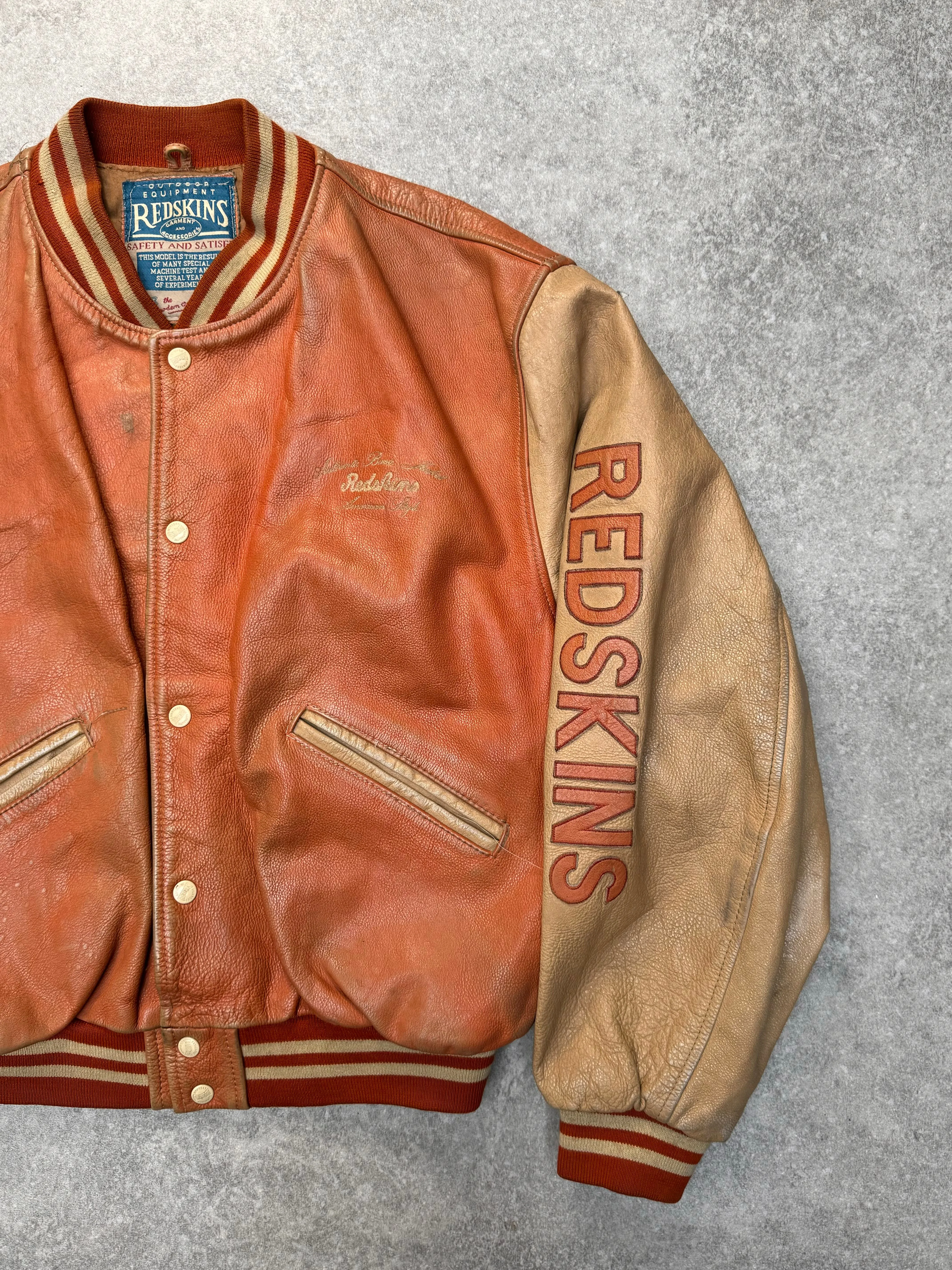Redskin Logo Spellout Leather Varsity Jacket