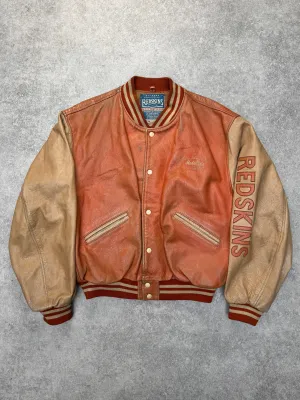 Redskin Logo Spellout Leather Varsity Jacket