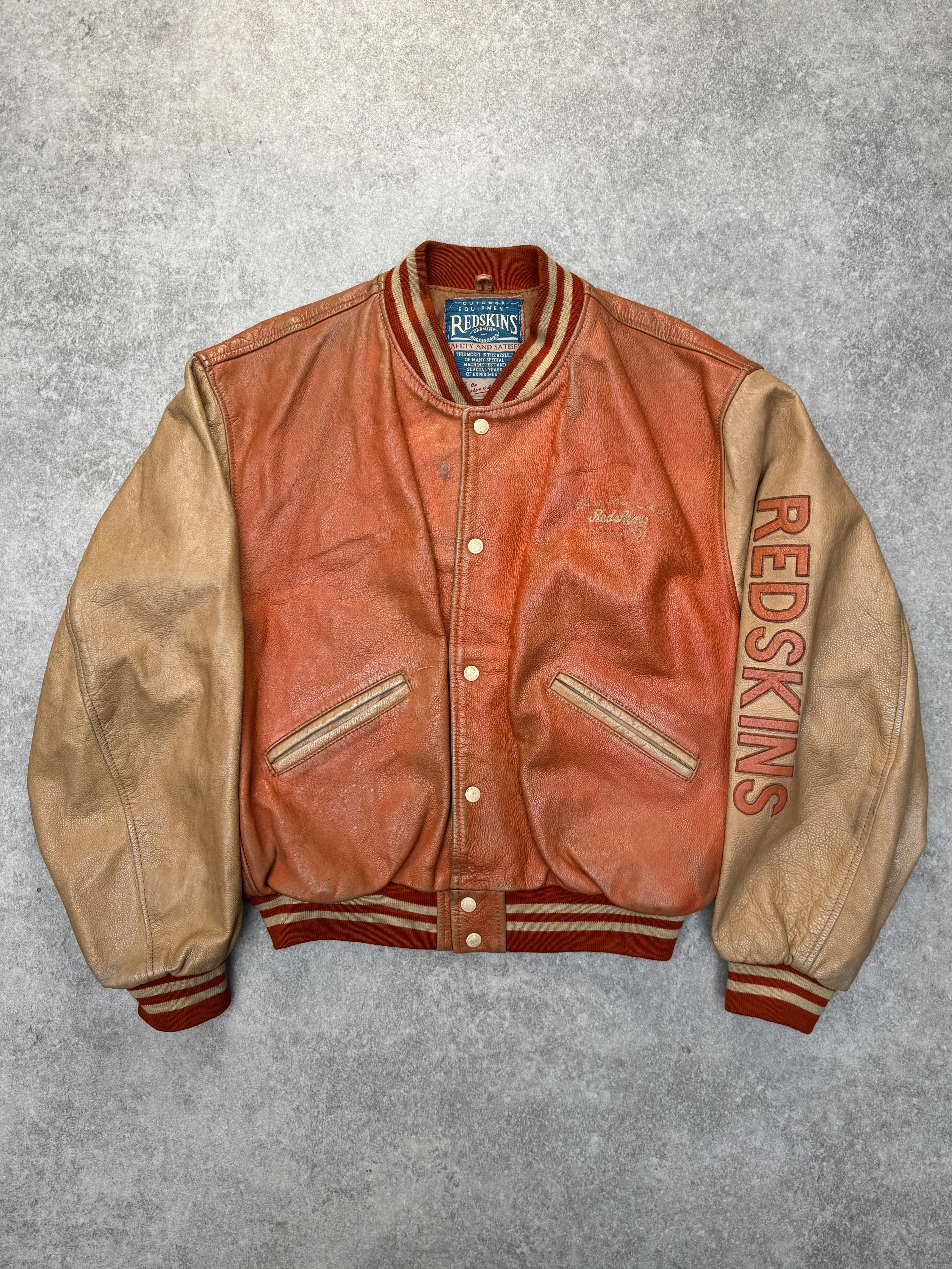 Redskin Logo Spellout Leather Varsity Jacket