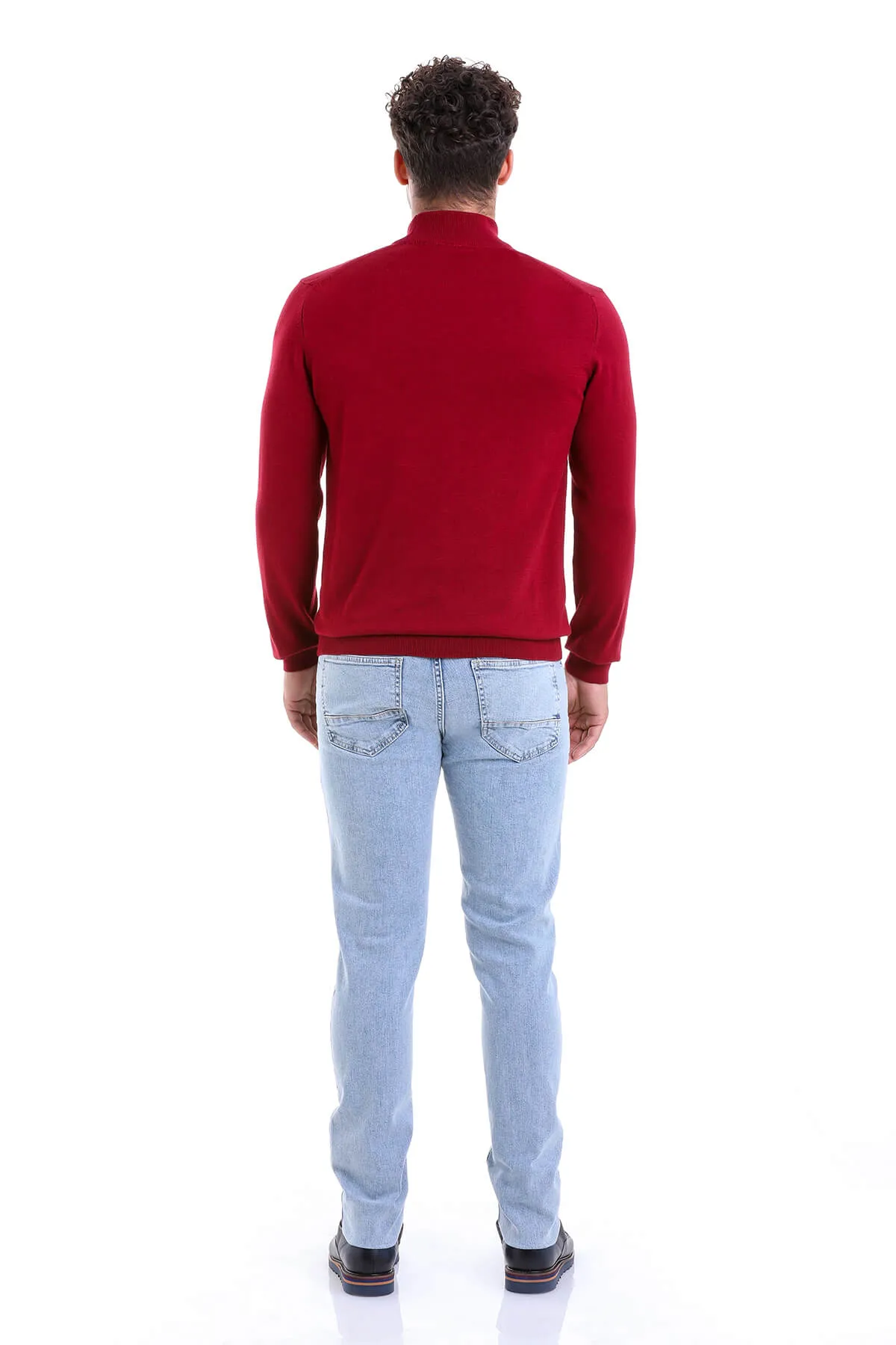 Regular Fit 100% Cotton Burgundy Mock Neck Sweater