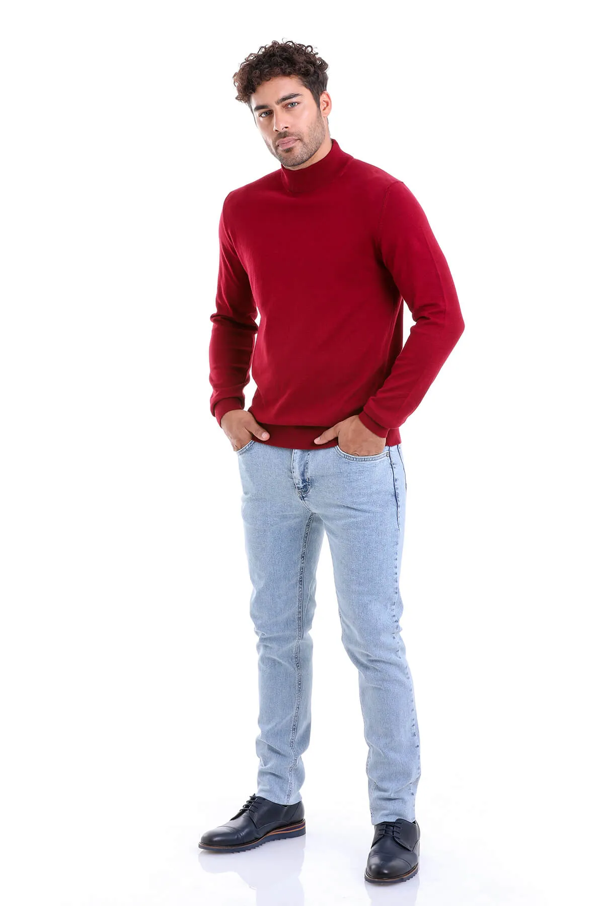 Regular Fit 100% Cotton Burgundy Mock Neck Sweater