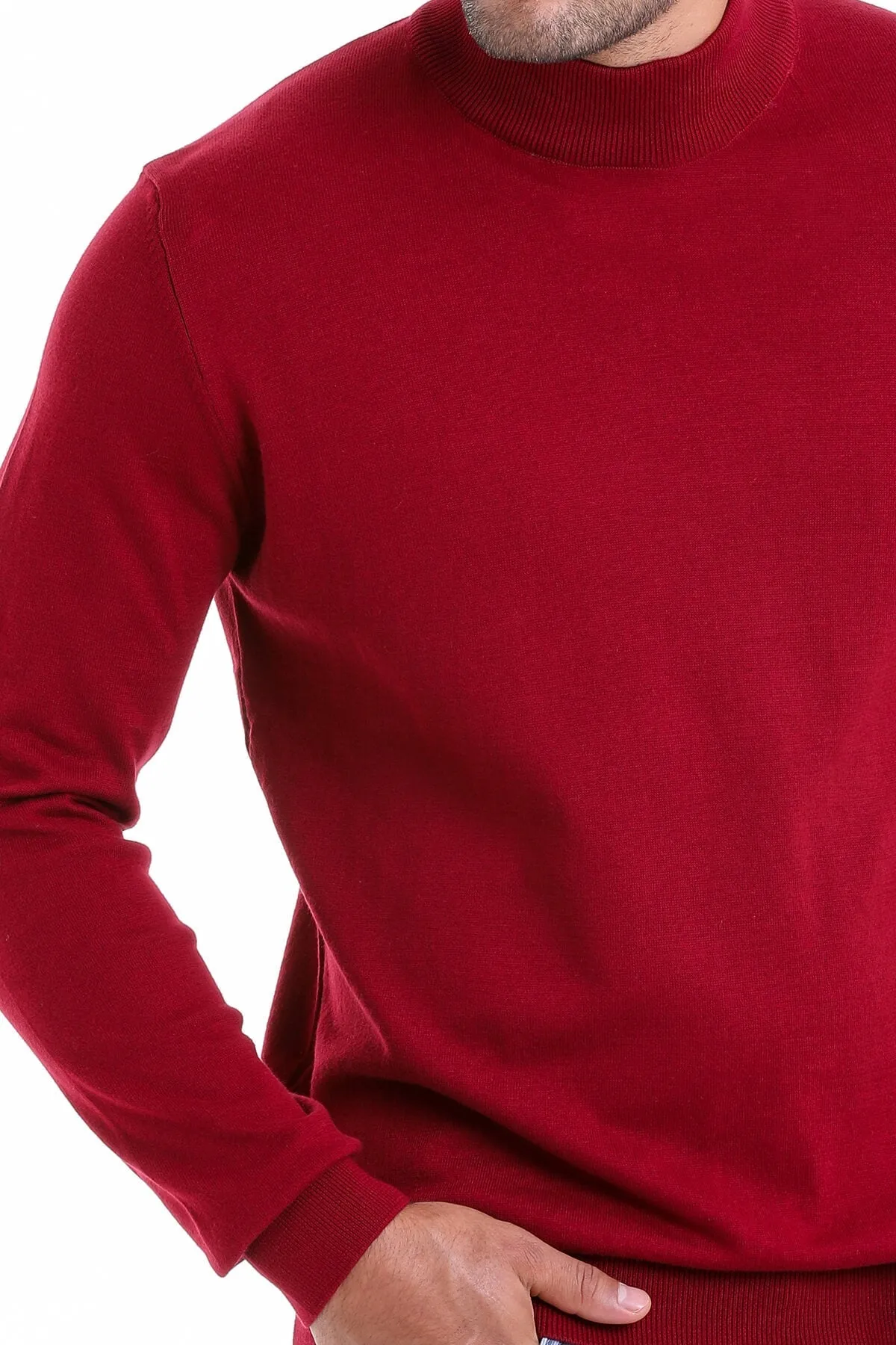 Regular Fit 100% Cotton Burgundy Mock Neck Sweater