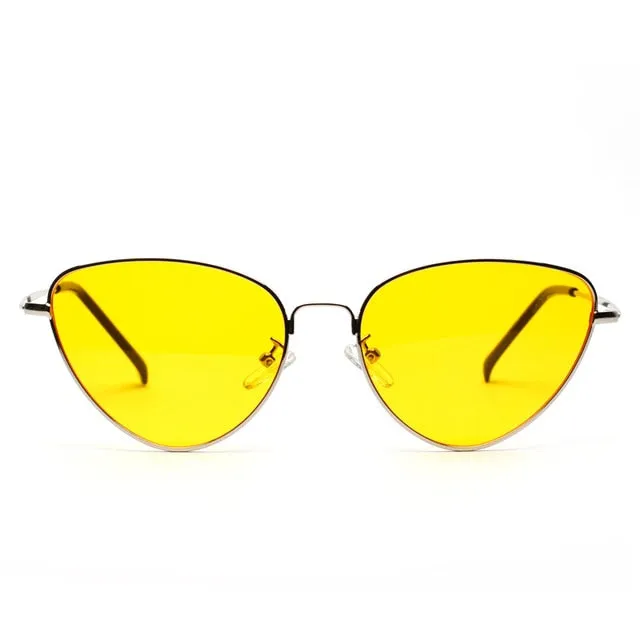 Retro Cat Eye Sunglasses Women Yellow Red Lens Sun glasses Fashion Light Weight Sunglass for women Vintage Metal Eyewear