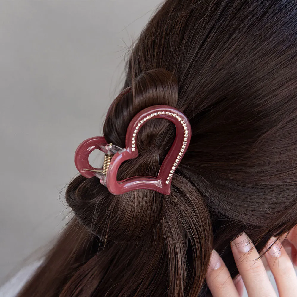 Rhinestone Open Heart Hair Claw