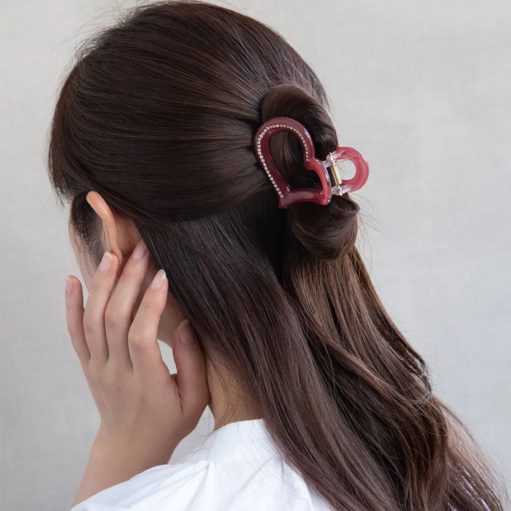 Rhinestone Open Heart Hair Claw