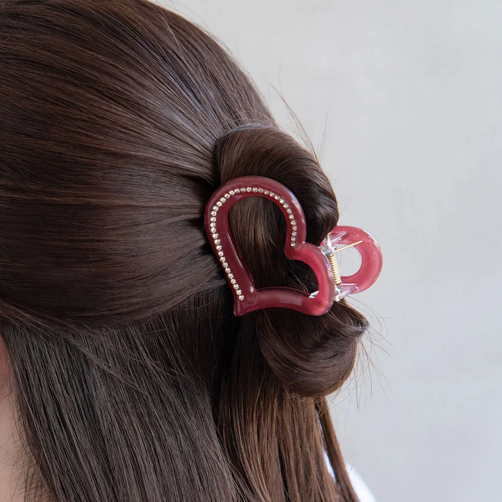 Rhinestone Open Heart Hair Claw