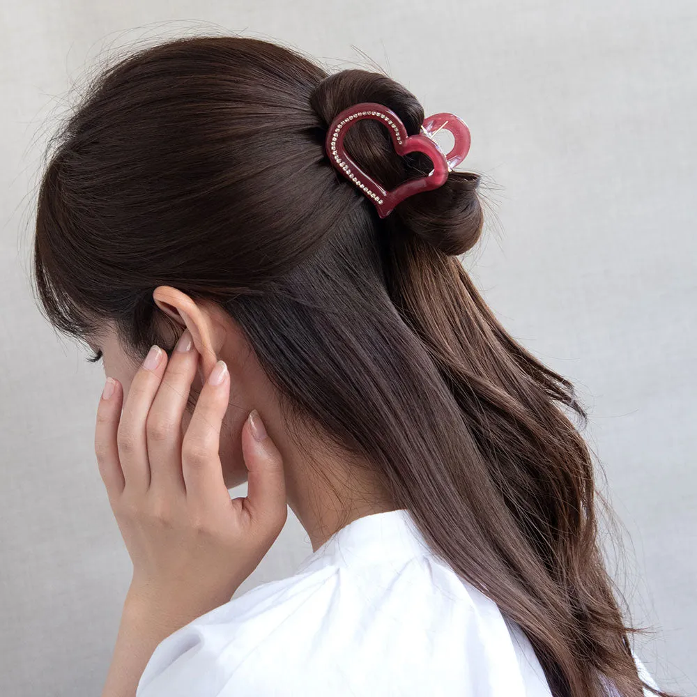 Rhinestone Open Heart Hair Claw