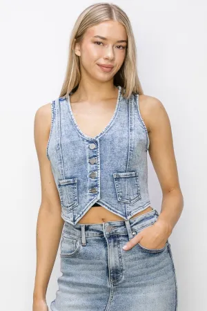 Risen 90's Acid Wash Cropped Denim Vest