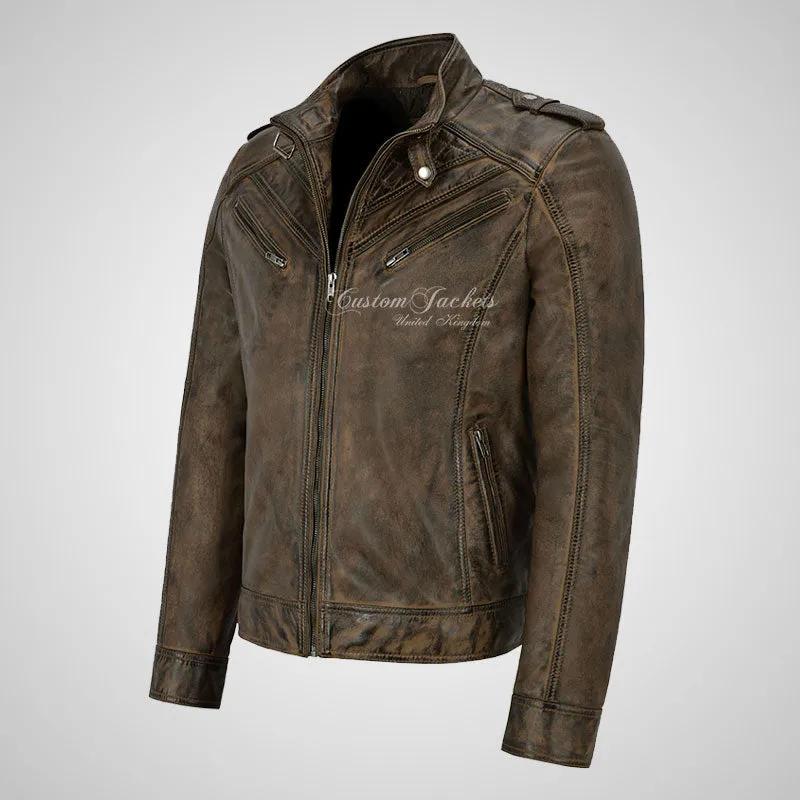 ROLF Mens Biker Style Leather Jacket Soft Lamb Napa Leather