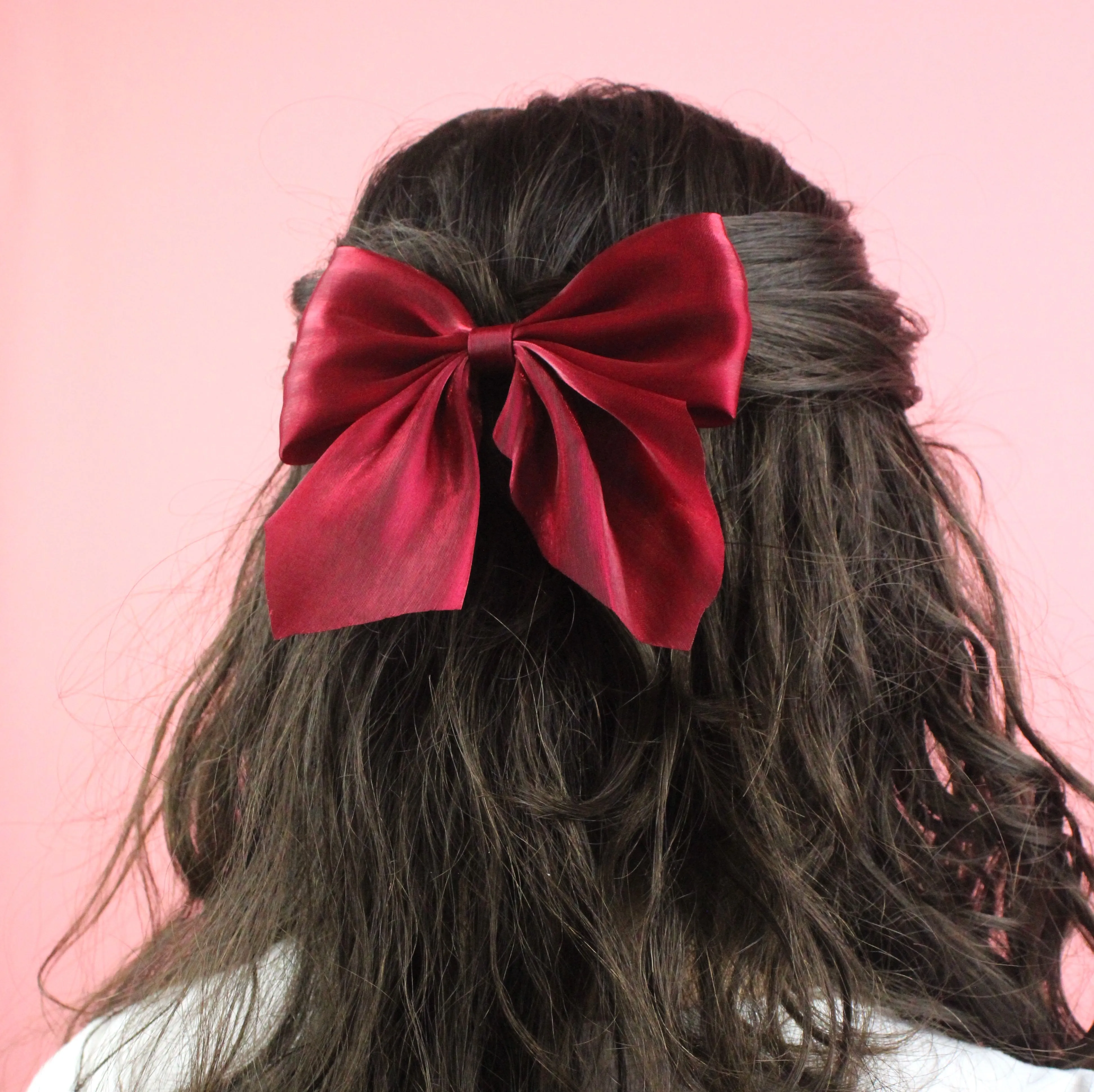 Shimmer Hair Bow - Cherry Red