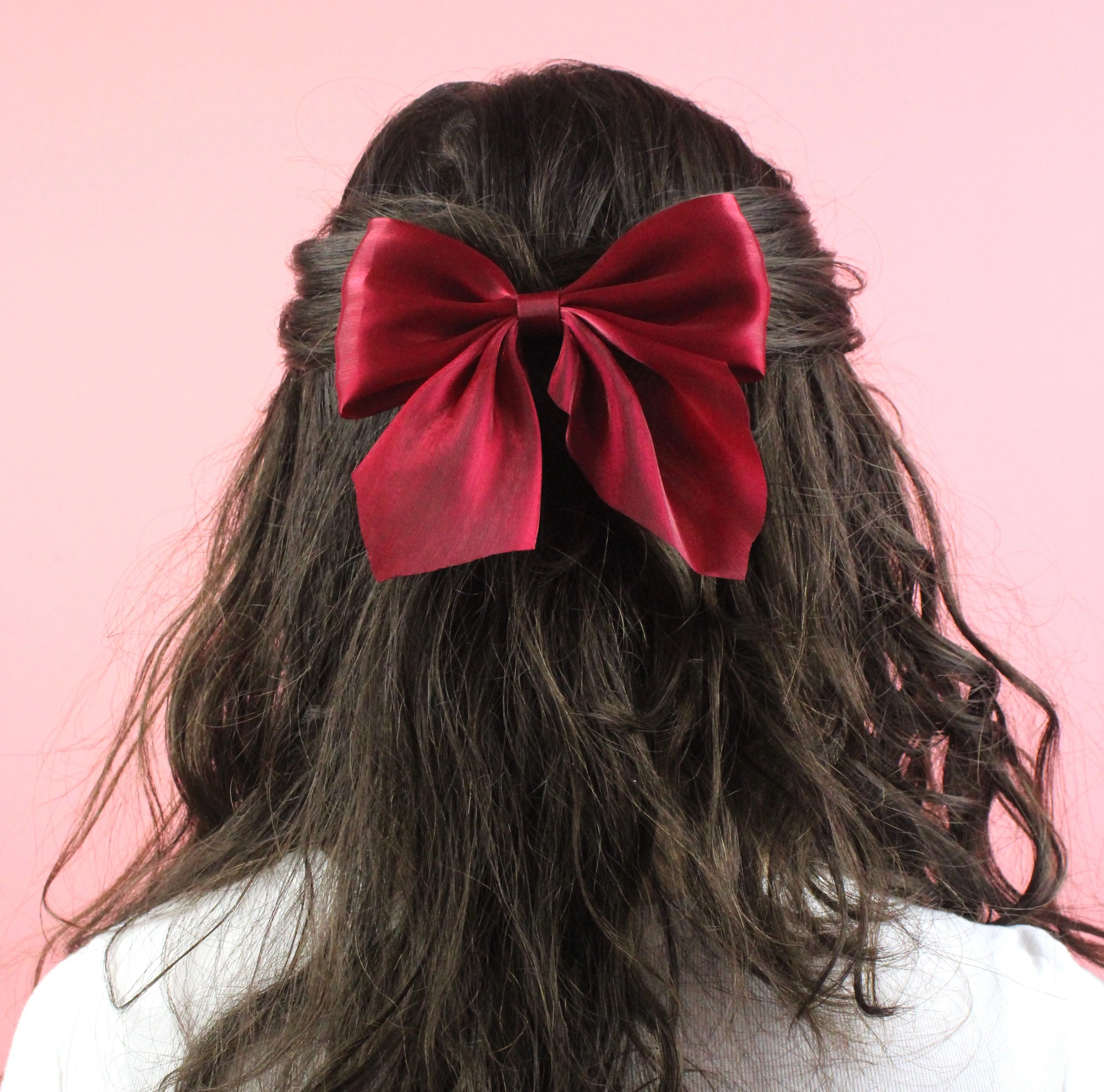 Shimmer Hair Bow - Cherry Red