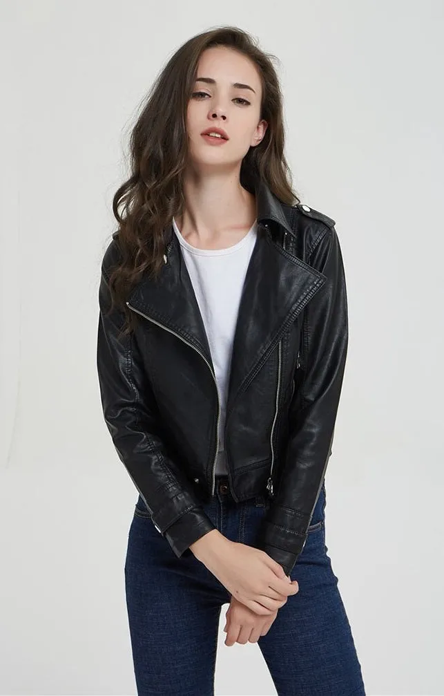 Short Slim Zipper Biker Leather Jacket By TJS
