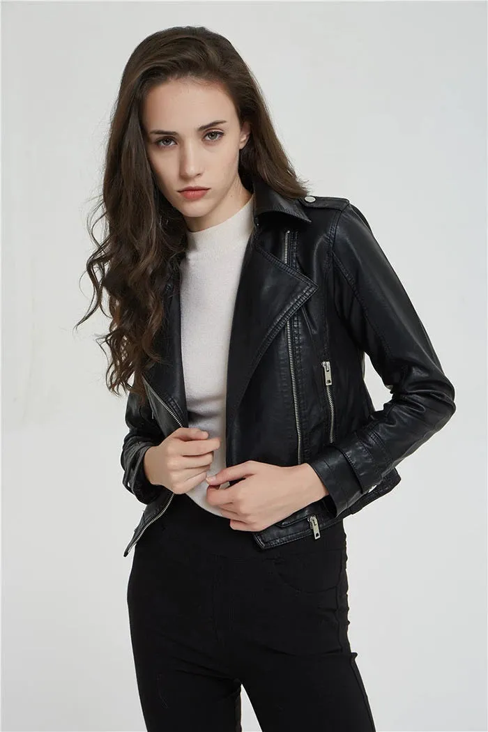Short Slim Zipper Biker Leather Jacket By TJS