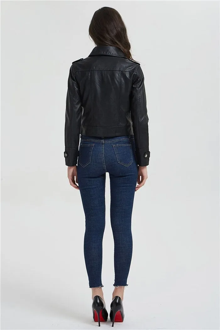 Short Slim Zipper Biker Leather Jacket By TJS