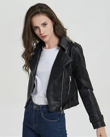 Short Slim Zipper Biker Leather Jacket By TJS