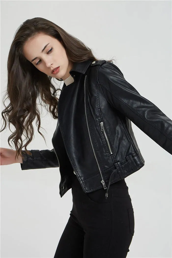 Short Slim Zipper Biker Leather Jacket By TJS