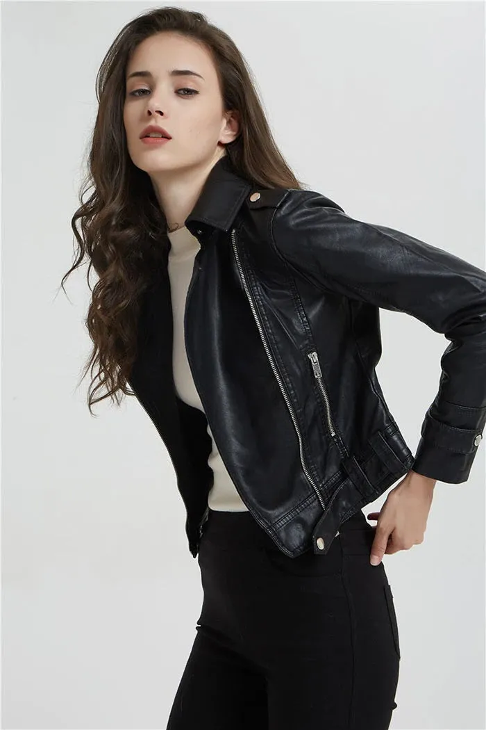 Short Slim Zipper Biker Leather Jacket By TJS