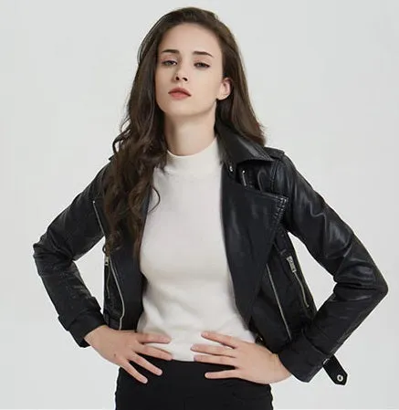 Short Slim Zipper Biker Leather Jacket By TJS