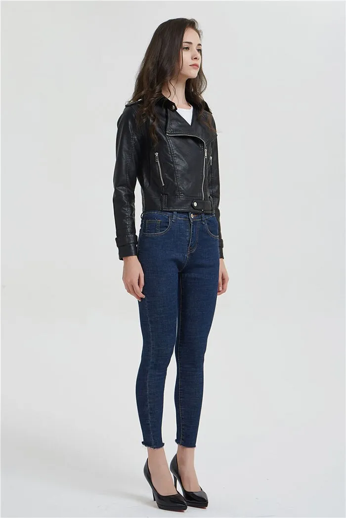 Short Slim Zipper Biker Leather Jacket By TJS