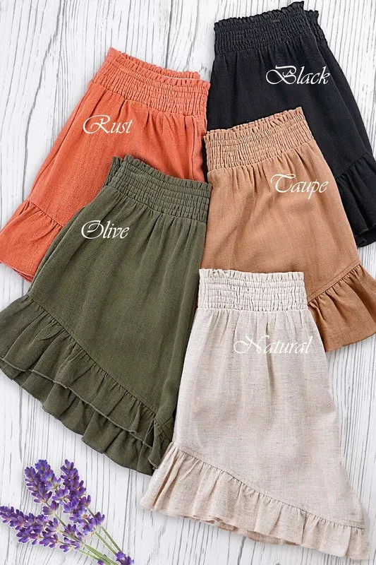 Smocked Waist Ruffle Hem Shorts